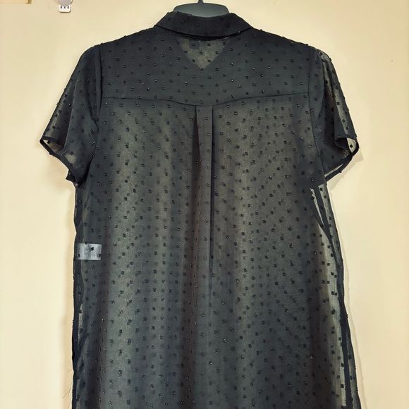 Elle black sheer button up high low short sleeve relaxed long shirt duster Small - Picture 7 of 16